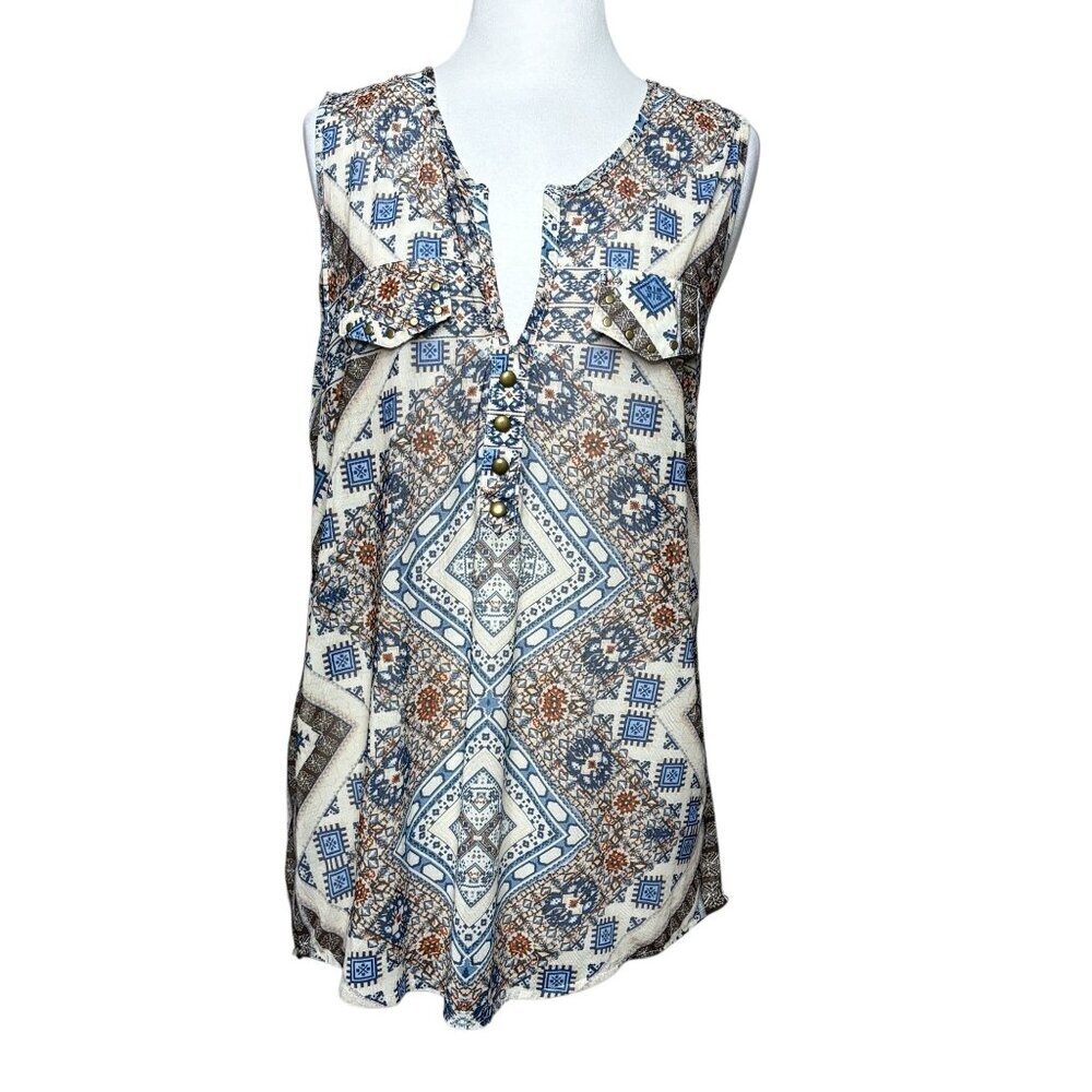 Eden & Olivia Tunic Tank Size large Blue Brown Sheer Size Large